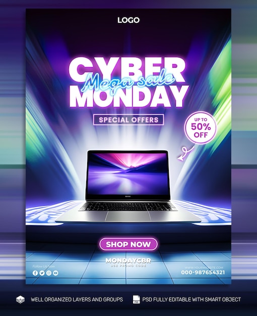 Psd psd gratuiti cyber monday poster e volantini promozionali tamplate per social media