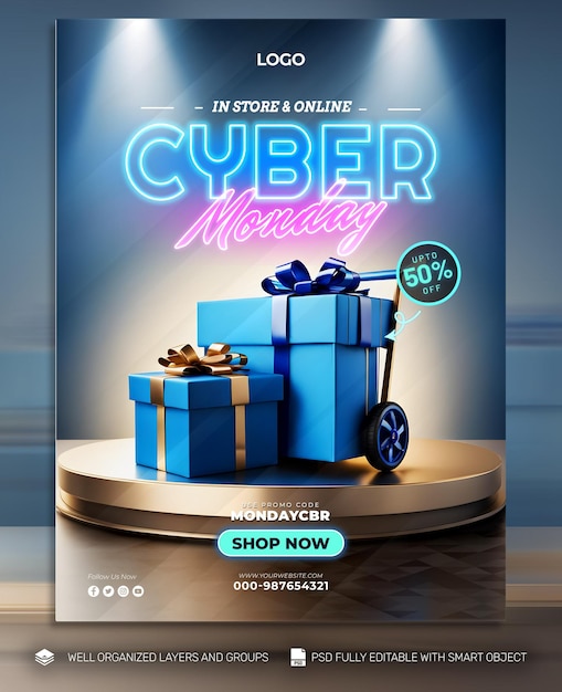 Psd free psd cyber monday poster and flyer promo social media tamplates