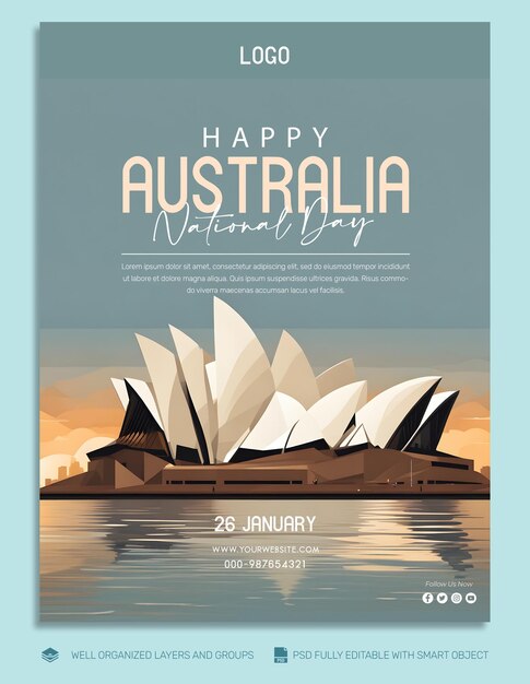 Modello psd gratuito banner e volantino per post sui social media dell'australia day