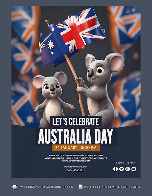 PSD psd free template banner and flyer australia day social media post