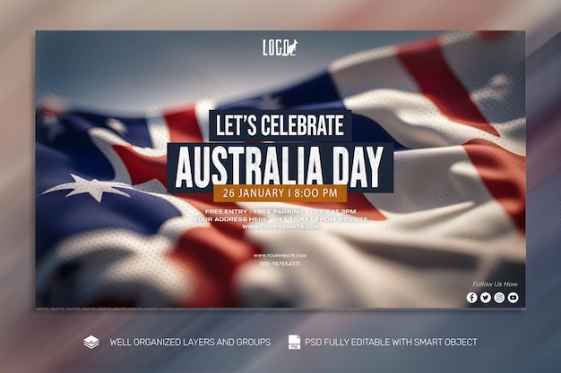 PSD psd free template banner i ulotka dzień australii w mediach społecznościowych