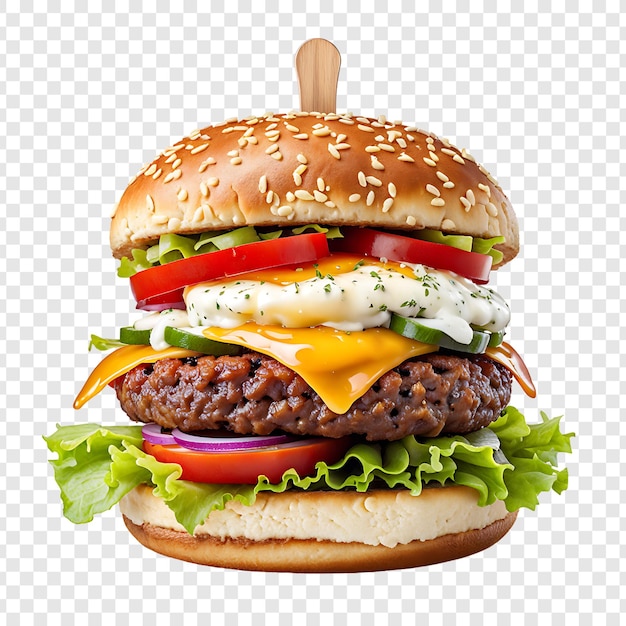 Psd fresh cheese beef and chicken burger isolated premium png on transparent background