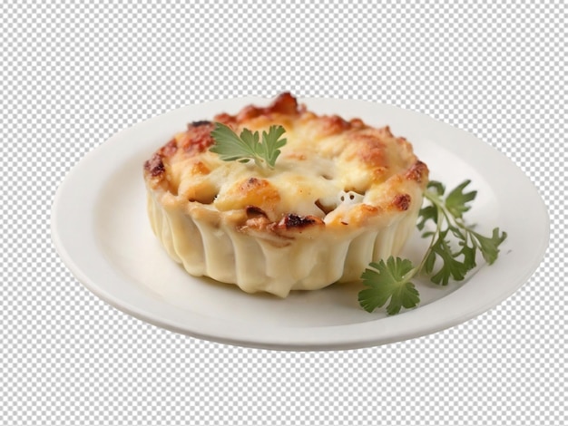 PSD psd of a fresh chicon au gratin on white plate