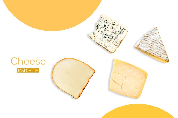 PSD psd fresh different cheese slices isolated