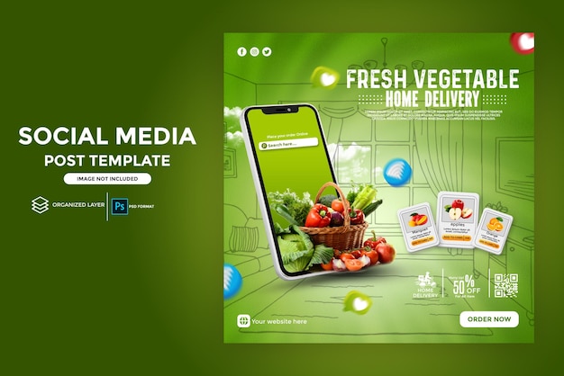 Psd fresh and healthy vegetable fruit instagram banner social media post template