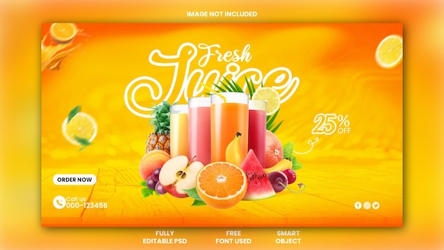 PSD psd fresh juice drink menu facebook cover of web banner sjabloon