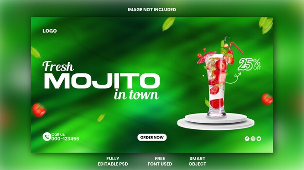 Psd fresh mojito drink menu facebook cover of web banner sjabloon ontwerp