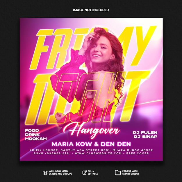 Psd friday night party flyer for black friday social media banner