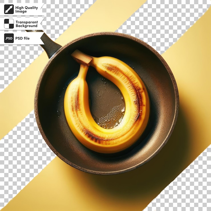 PSD psd fried banana in a frying pan on transparent background