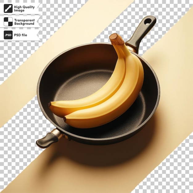 PSD psd fried banana in a frying pan on transparent background