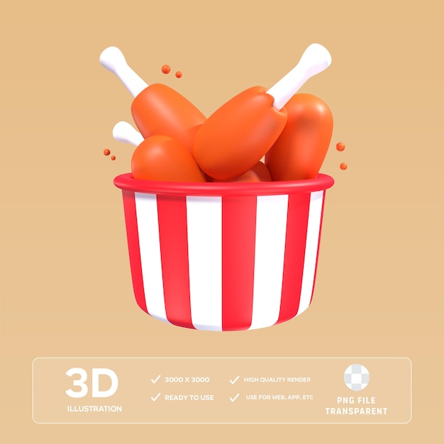 PSD Fried Chicken Fast Food 3D-illustratie