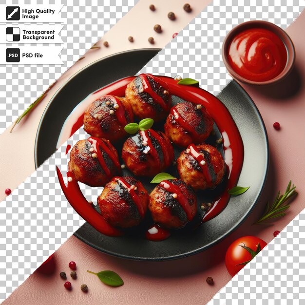 PSD psd fried meatballs in tomato sauce on transparent background