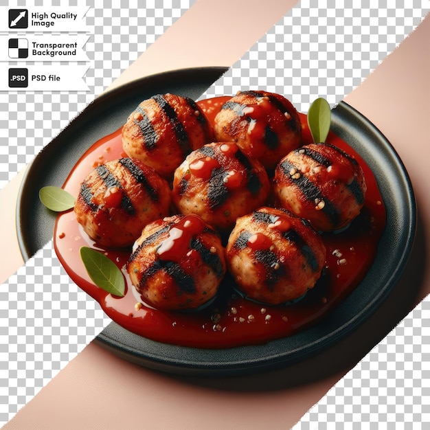 PSD psd fried meatballs in tomato sauce on transparent background