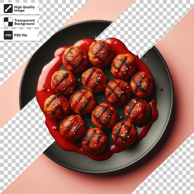 PSD psd fried meatballs in tomato sauce on transparent background