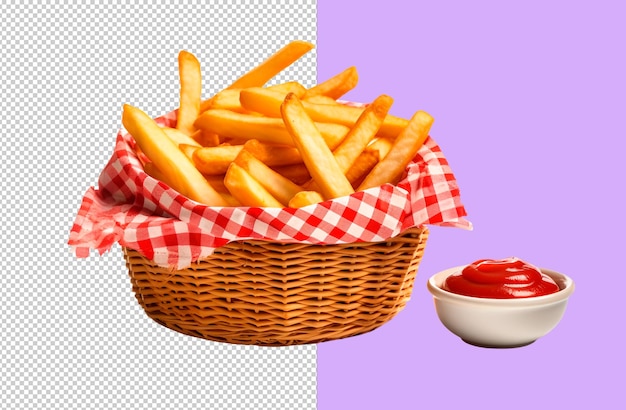 PSD psd fries in a basket with ketchup