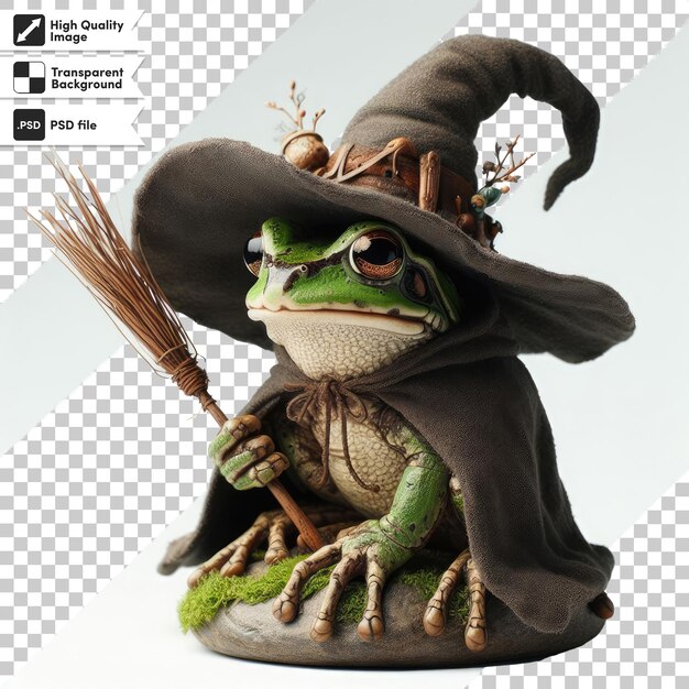 PSD psd frog in a witch hat on transparent background with editable mask layer