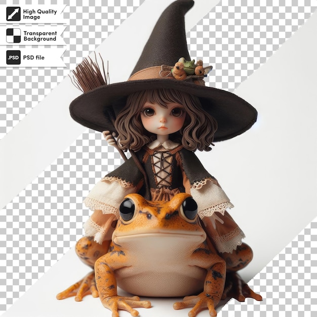 PSD psd frog in a witch hat on transparent background with editable mask layer