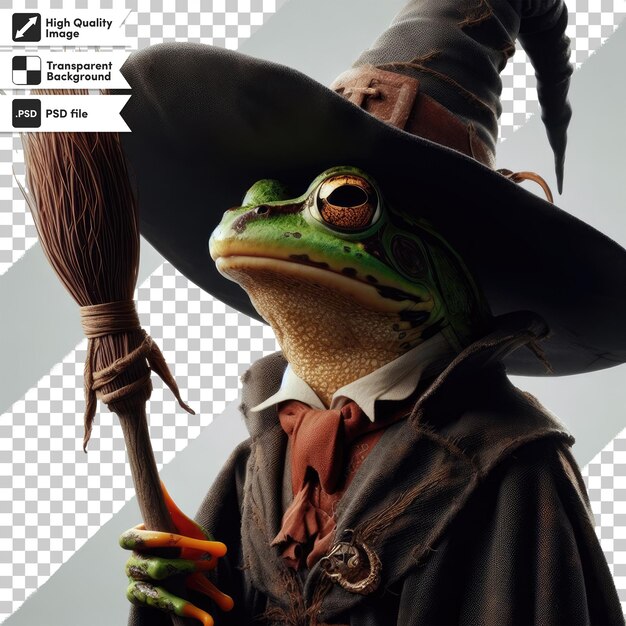 PSD psd frog in a witch hat on transparent background with editable mask layer