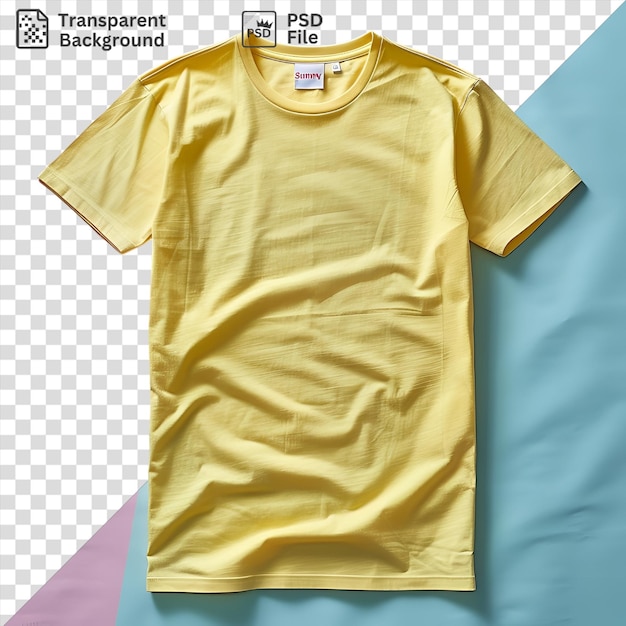PSD psd front view capture a premium t shirt żółty bawełniany materiał tkanina etykieta nazwa marki nazwa marki nazw nazwa marki