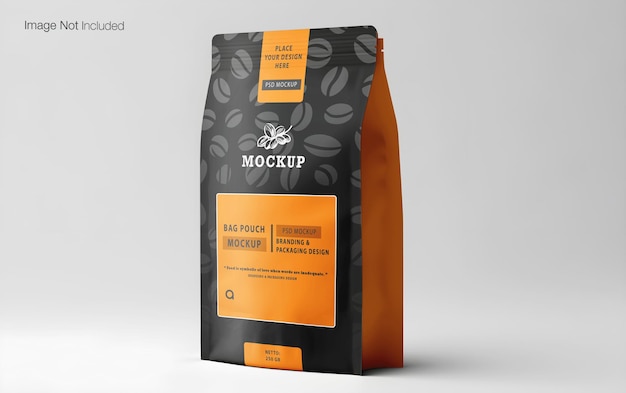 PSD psd of front view realistic coffee pouch bag mockup