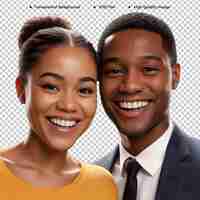 PSD psd front view smiley black couple posing together transparent background