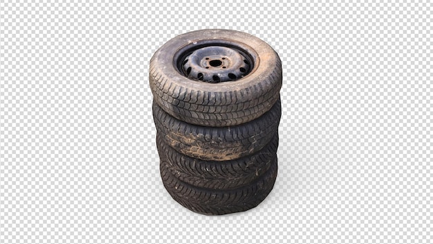 PSD fully isolated dark metal tires with transparent background