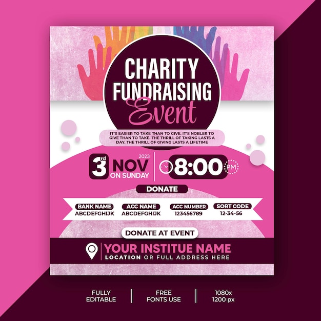 Psd fundraising charity event poster template social media post