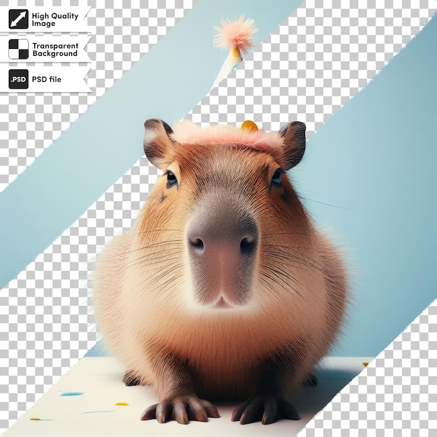 PSD psd funny capybara with celebration hat on transparent background