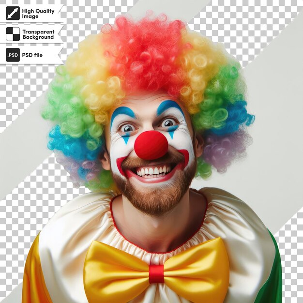 Psd funny clown with a wig on transparent background with editable mask layer