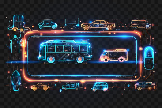 Psd futuristic transportation system light neon frame with futur outline collage art transparent