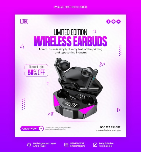 PSD psd gadgets oorbellen product sociale media instagram banner voor e-commerce