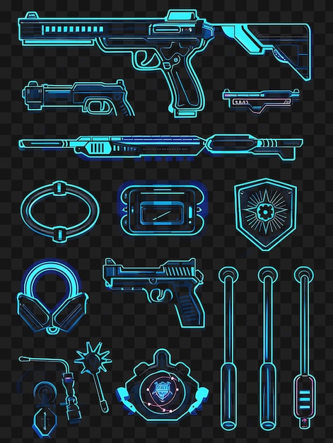 PSD psd game assets pixel art items concept designs and tshirt graphics tattoo collage y2k neon glow