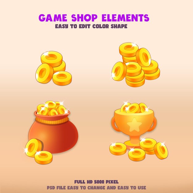 PSD игровой магазин монеты элементы 2d интерфейс магазин игровые элементы игра ui монеты магазин монеты иконка золота