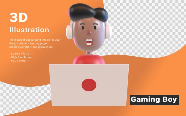 Psd gaming boy 3d expression illustration