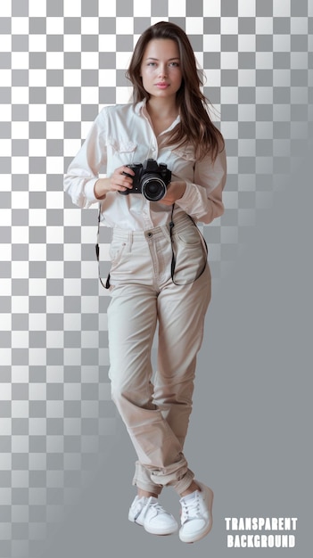 PSD psd geïsoleerd op witte achtergrond transparante boeiende lens meester stralende vrouwelijke fotograaf