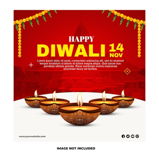 Psd gelukkig diwali indisch festival postontwerp