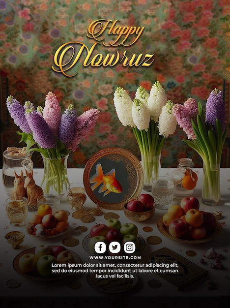PSD gelukkige nowruz dag of Iraanse nieuwjaar banner sjabloon