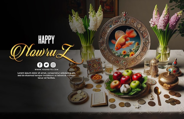 PSD gelukkige nowruz dag of Iraanse nieuwjaar banner sjabloon