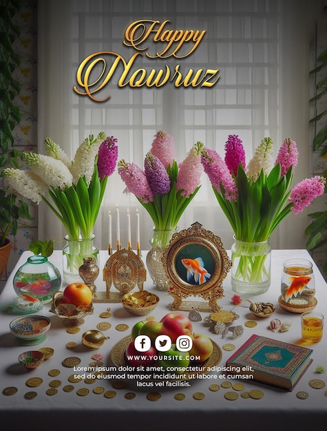 PSD gelukkige nowruz dag of Iraanse nieuwjaar banner sjabloon