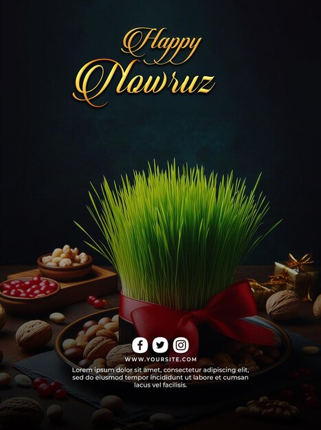 Psd gelukkige nowruz dag of iraanse nieuwjaar banner sjabloon