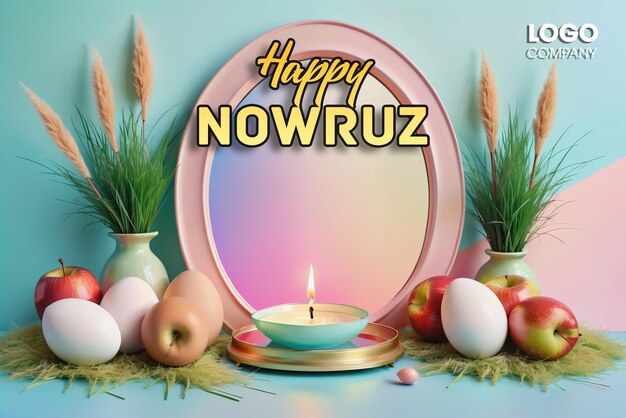 Psd gelukkige nowruz dag of iraanse nieuwjaar illustratie met grass semeni