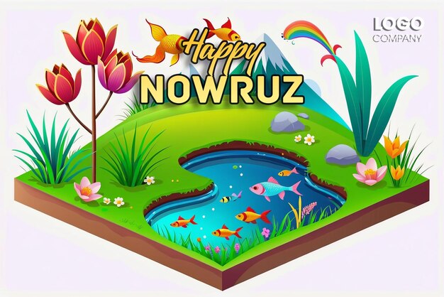 Psd gelukkige nowruz dag of iraanse nieuwjaar illustratie met grass semeni