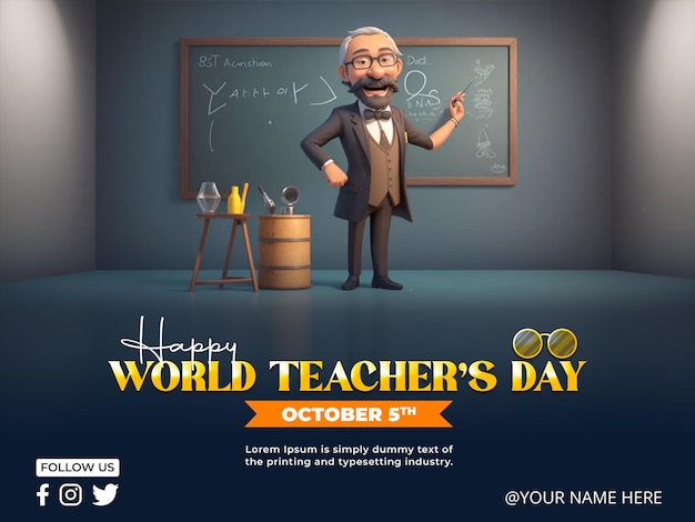 Psd gelukkige wereld lerarendag postsjabloon voor sociale media