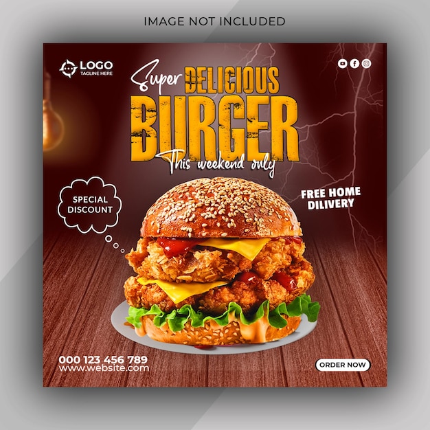 PSD psd gezonde burgermenu fastfood of restaurant promotionele voeding sociale media postontwerp