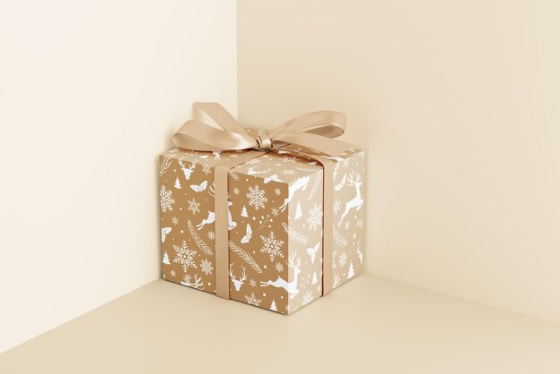 PSD psd gift box with ribbon mockup