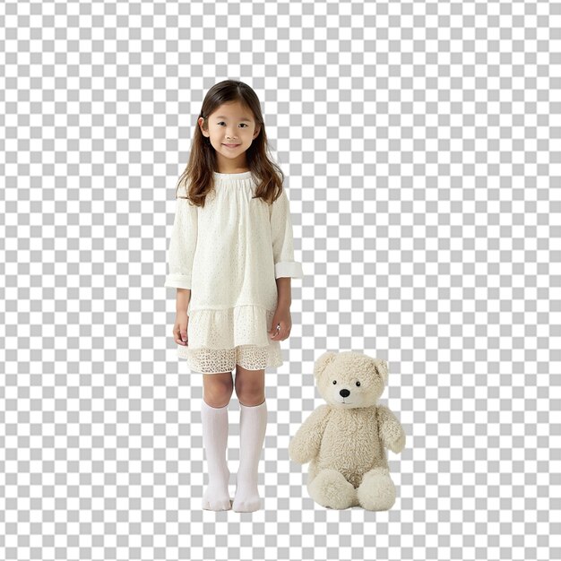 PSD psd of a girl standing with teddy bear on transparent background