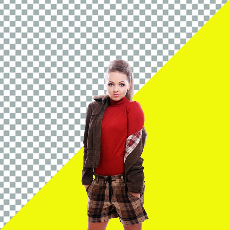 PSD psd a girl wearing a red sweater with a hoodie on it