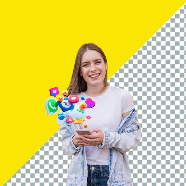 psd a girl with a bunch of heart shaped candies in front of a yellow background