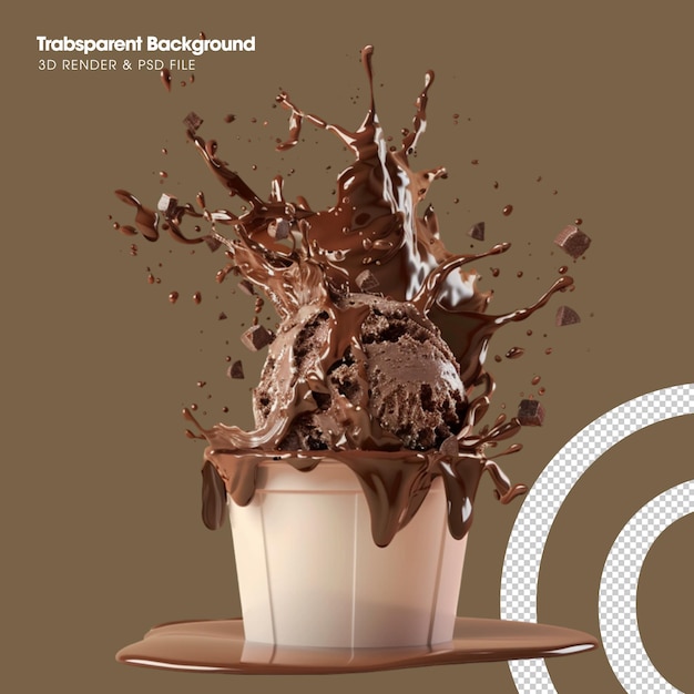 Psd a glass of chocolate with a splashing effect element isolated 3d object