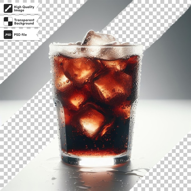 Bicchiere di cola psd con ghiaccio su sfondo trasparente